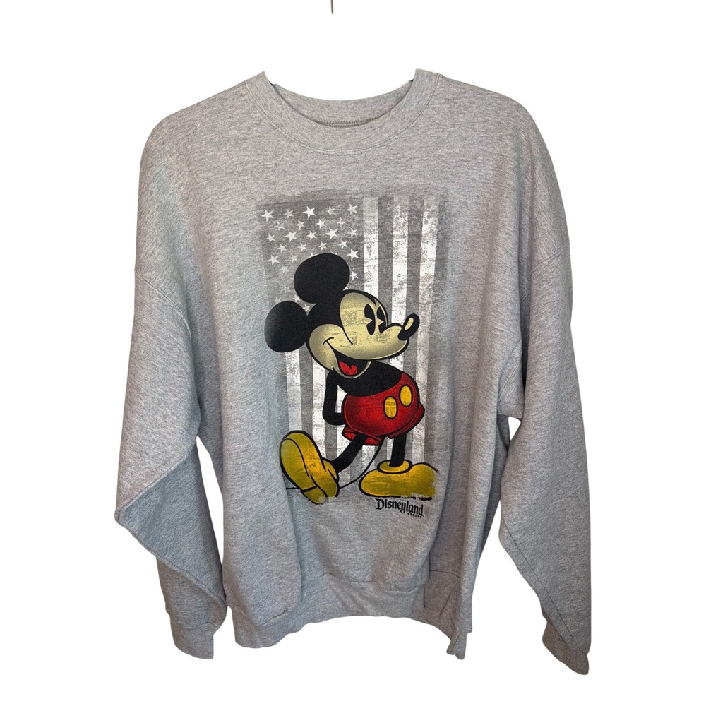 Disneyland Resort Mickey Mouse‎ American Flag Sweatshirt Hanes Mens XL Grey